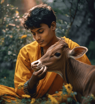 Person in need wearing yellow head covering